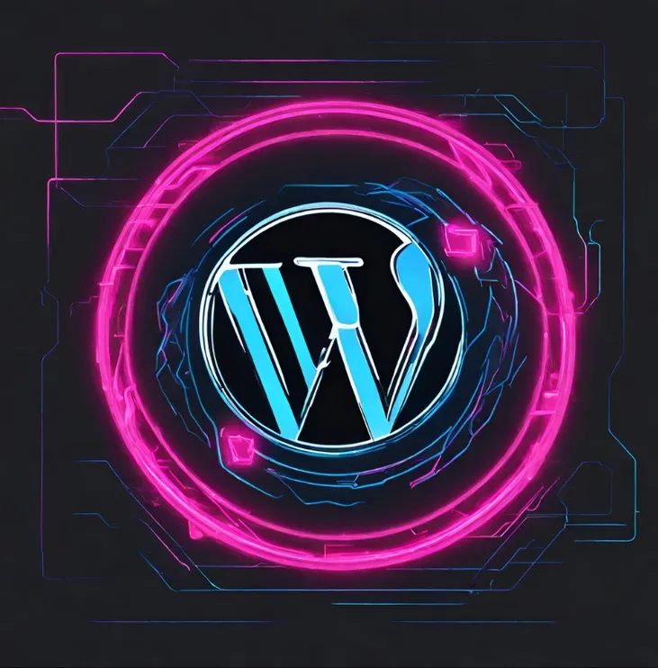 The Wordpress logo with an artistic background
